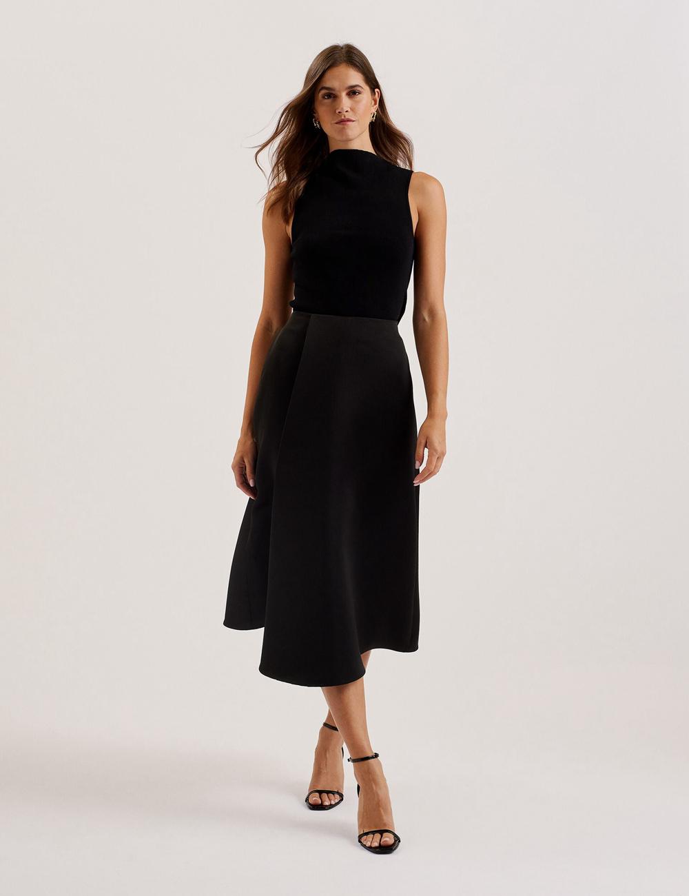 Black Women Ted Baker ERVA - Asymmetric Satin Wrap Midi Skirts | NZ  LXNM-73821