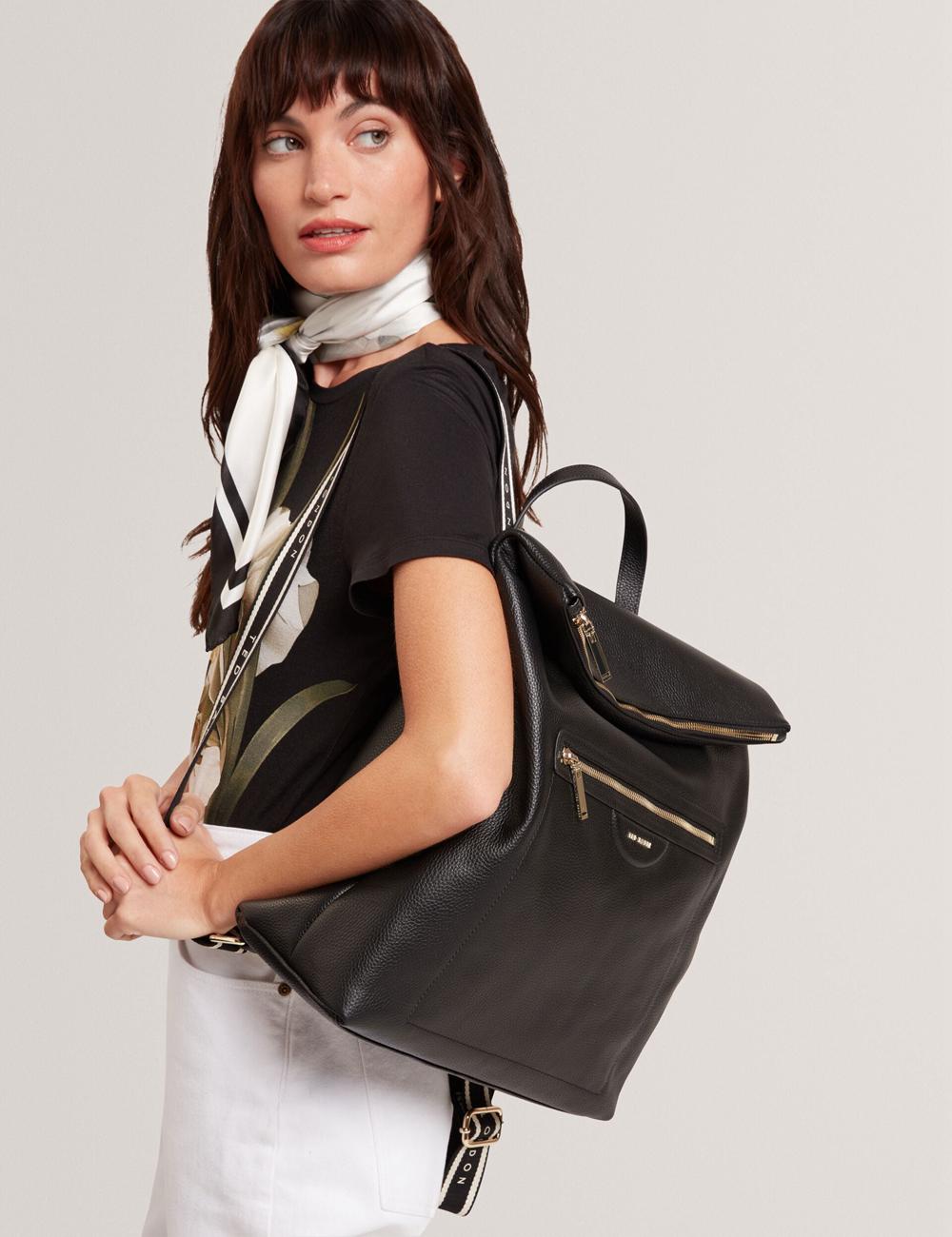 Black Women Ted Baker ESSAYA - Leather Webbing Strap Fold Over Backpacks | NZ  LPCE-61280