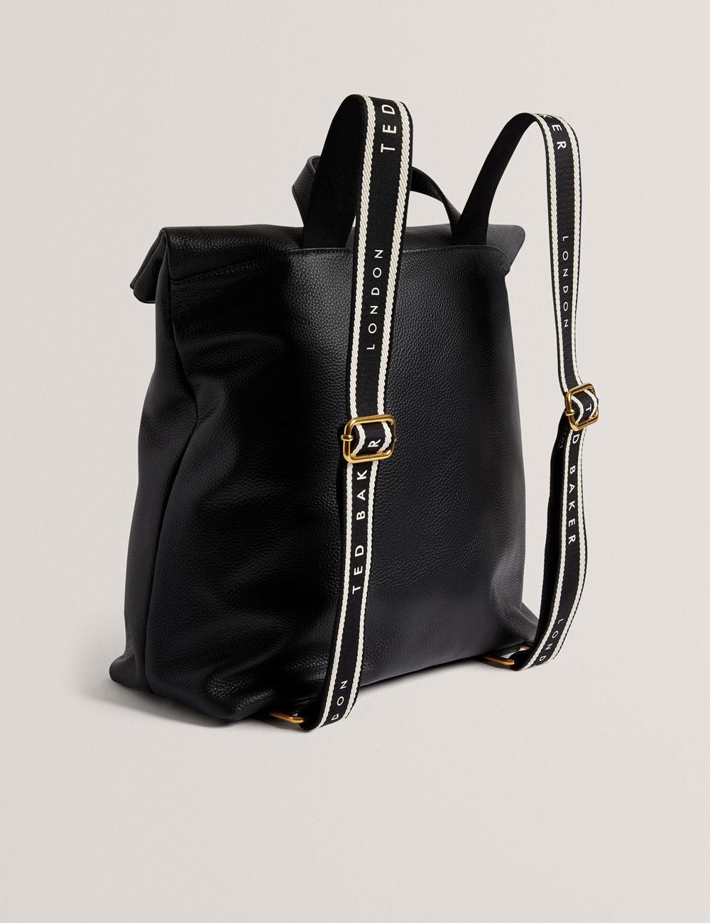 Black Women Ted Baker ESSAYA - Leather Webbing Strap Fold Over Backpacks | NZ  LPCE-61280