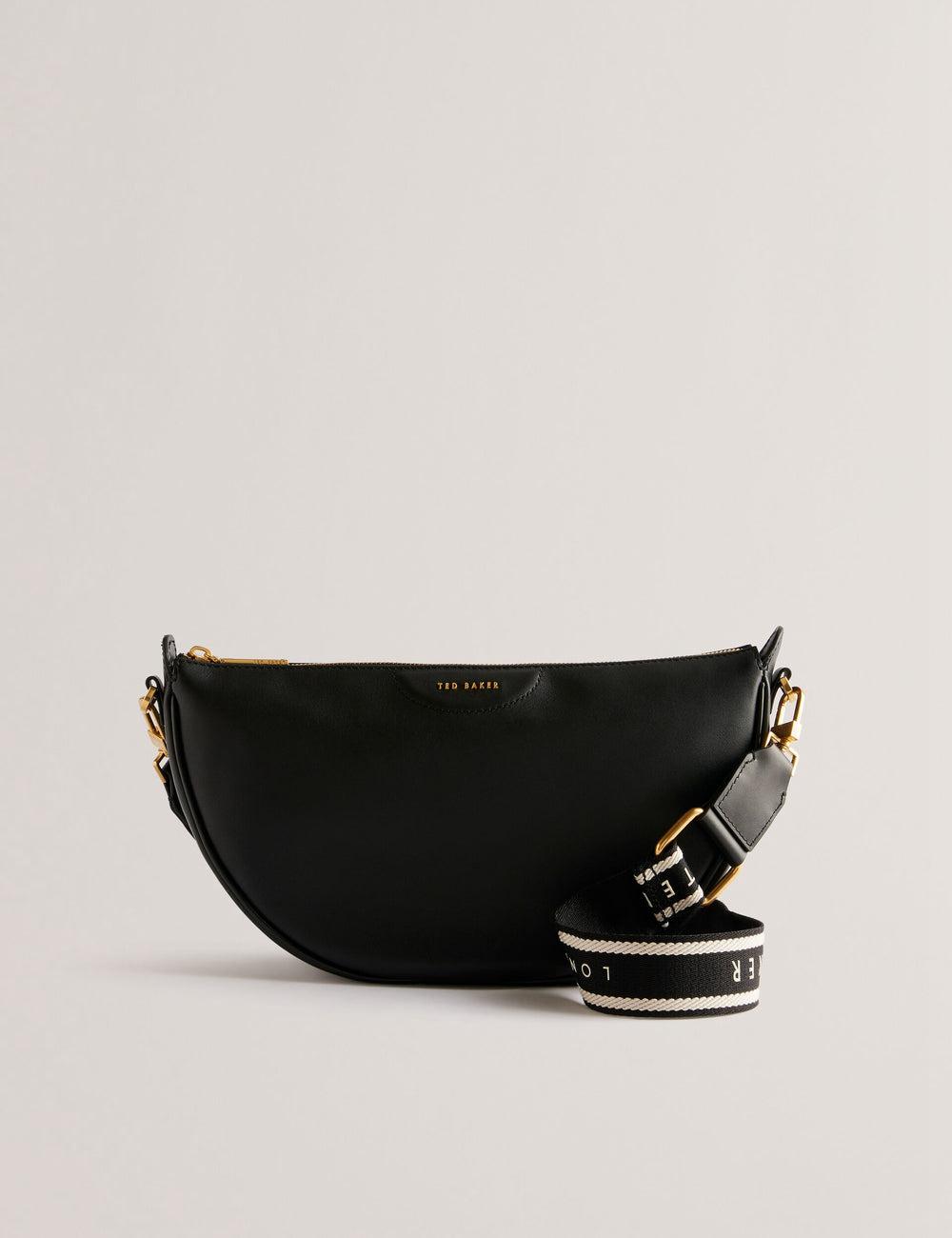Black Women Ted Baker ESSINA - Webbing Half Moon Leather Crossbody Bags | NZ  UZIV-29130