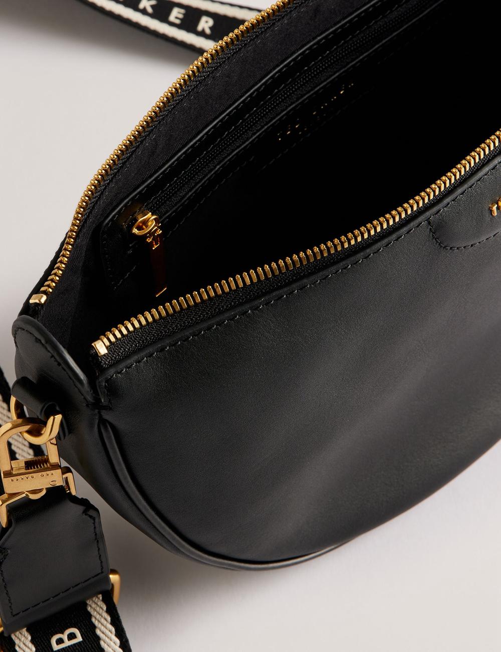 Black Women Ted Baker ESSINA - Webbing Half Moon Leather Crossbody Bags | NZ  UZIV-29130