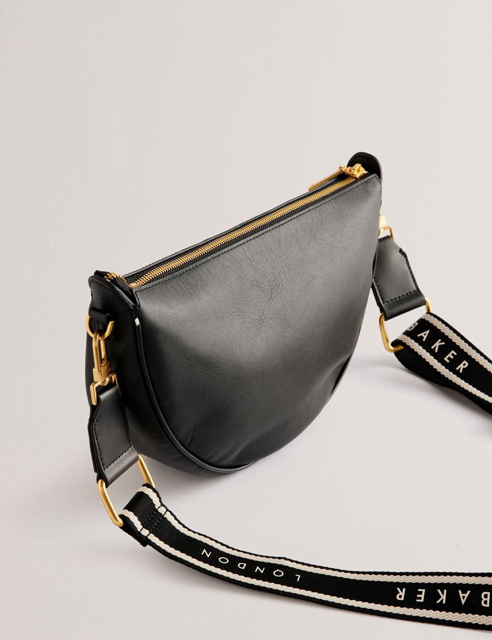 Black Women Ted Baker ESSINA - Webbing Half Moon Leather Crossbody Bags | NZ  UZIV-29130