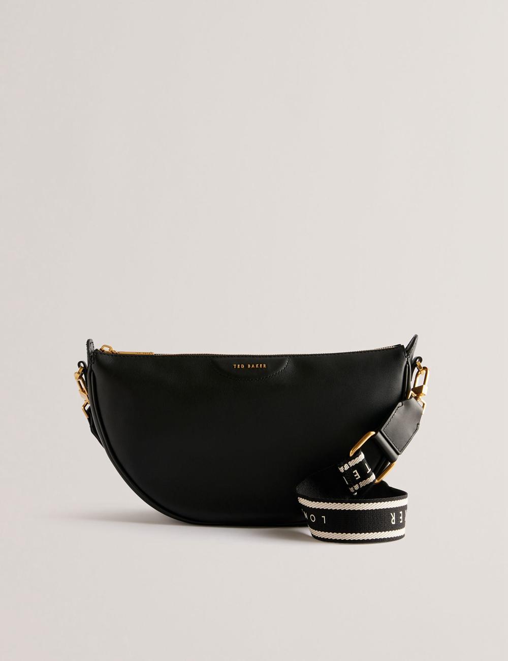 Black Women Ted Baker ESSINA - Webbing Half Moon Leather Crossbody Bags | NZ  UZIV-29130