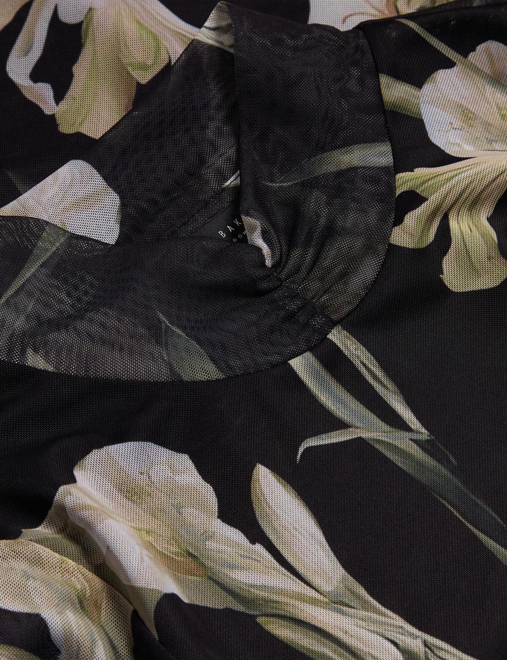 Black Women Ted Baker FIAAHH - Floral Print High Neck Sheer Mesh Tops | NZ  CTDU-58912