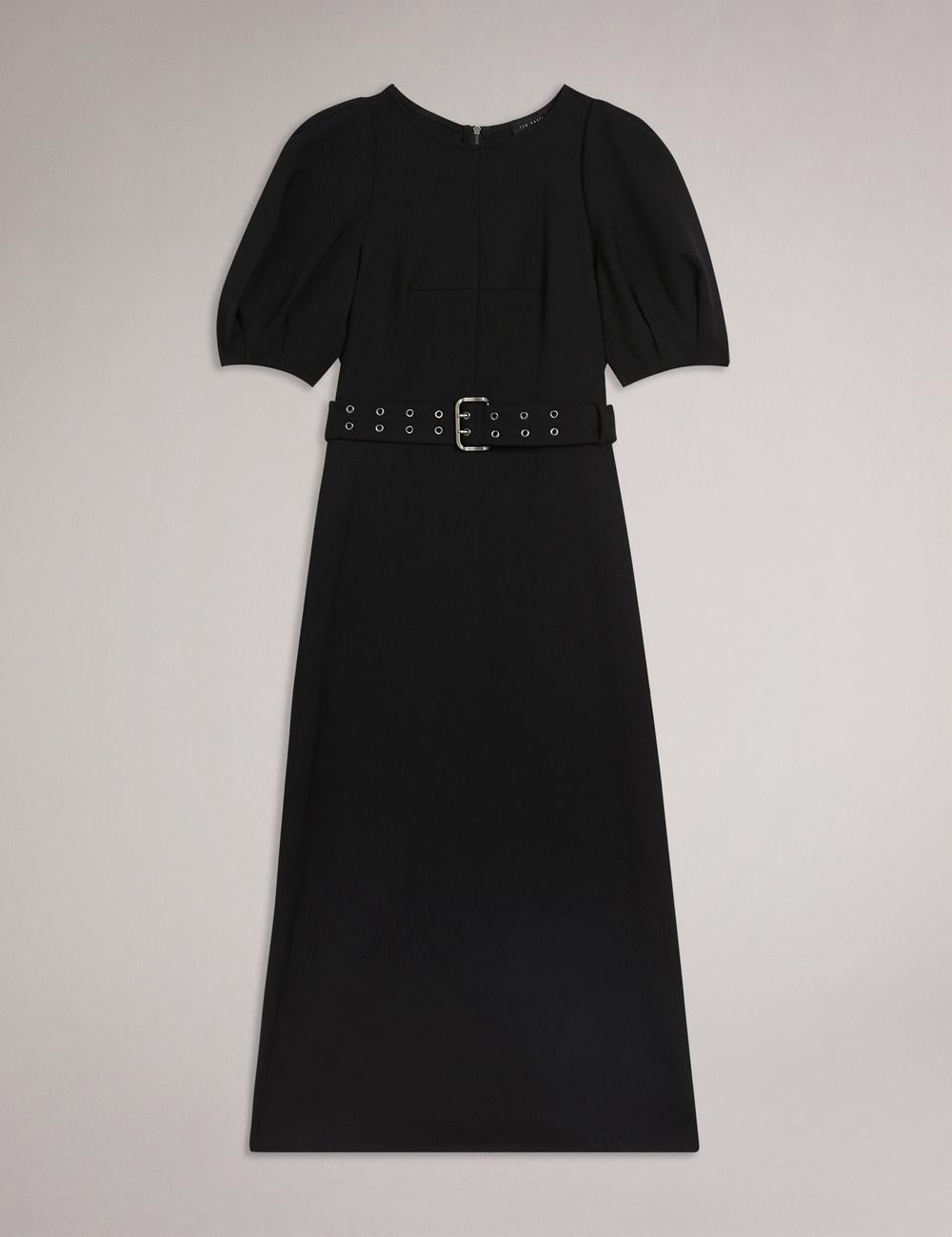 Black Women Ted Baker GABYELA - Structured Puff Sleeve With Belt Midi Dresses | NZ  OWAR-58106