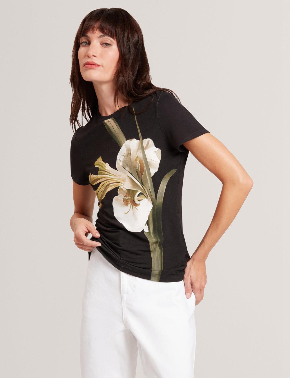 Black Women Ted Baker GORGAA - Floral Graphic Fitted Short Sleeve T-Shirts | NZ  BJIF-17904