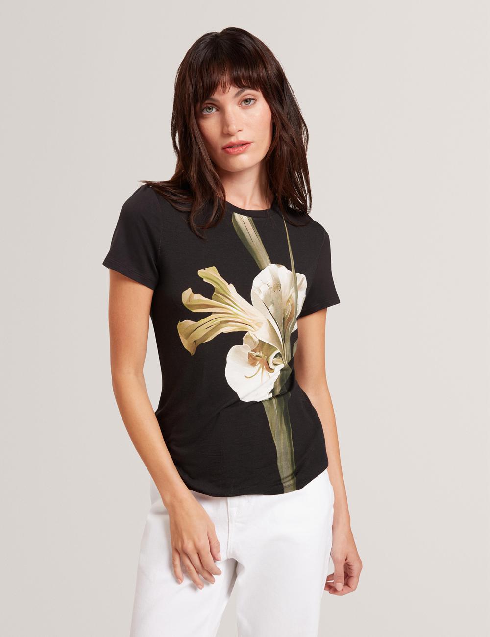 Black Women Ted Baker GORGAA - Floral Graphic Fitted Short Sleeve T-Shirts | NZ  BJIF-17904