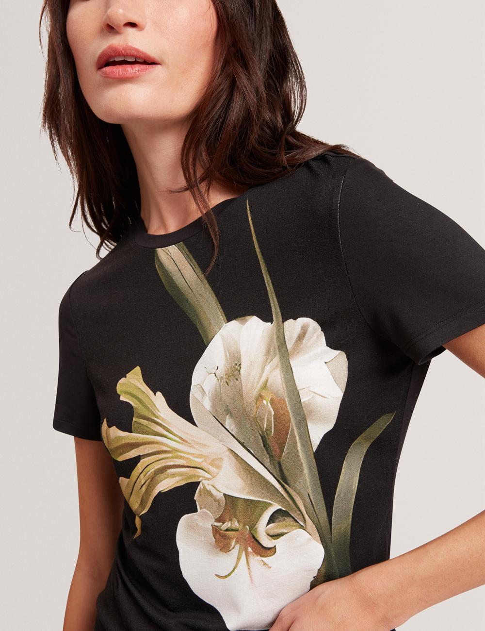 Black Women Ted Baker GORGAA - Floral Graphic Fitted Short Sleeve T-Shirts | NZ  BJIF-17904