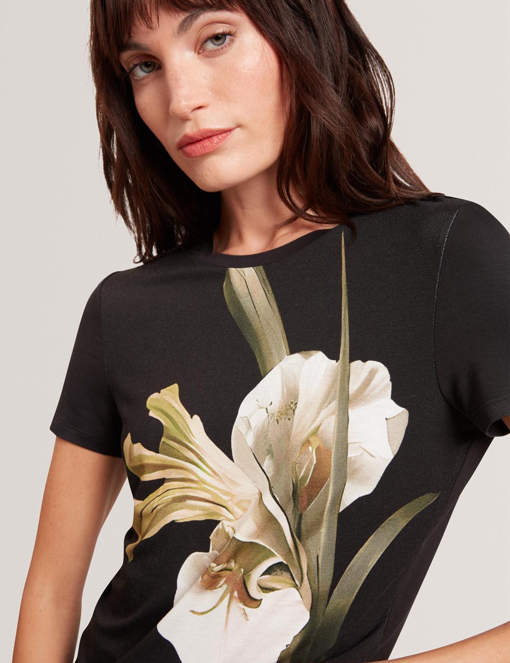 Black Women Ted Baker GORGAA - Floral Graphic Fitted Short Sleeve T-Shirts | NZ  BJIF-17904