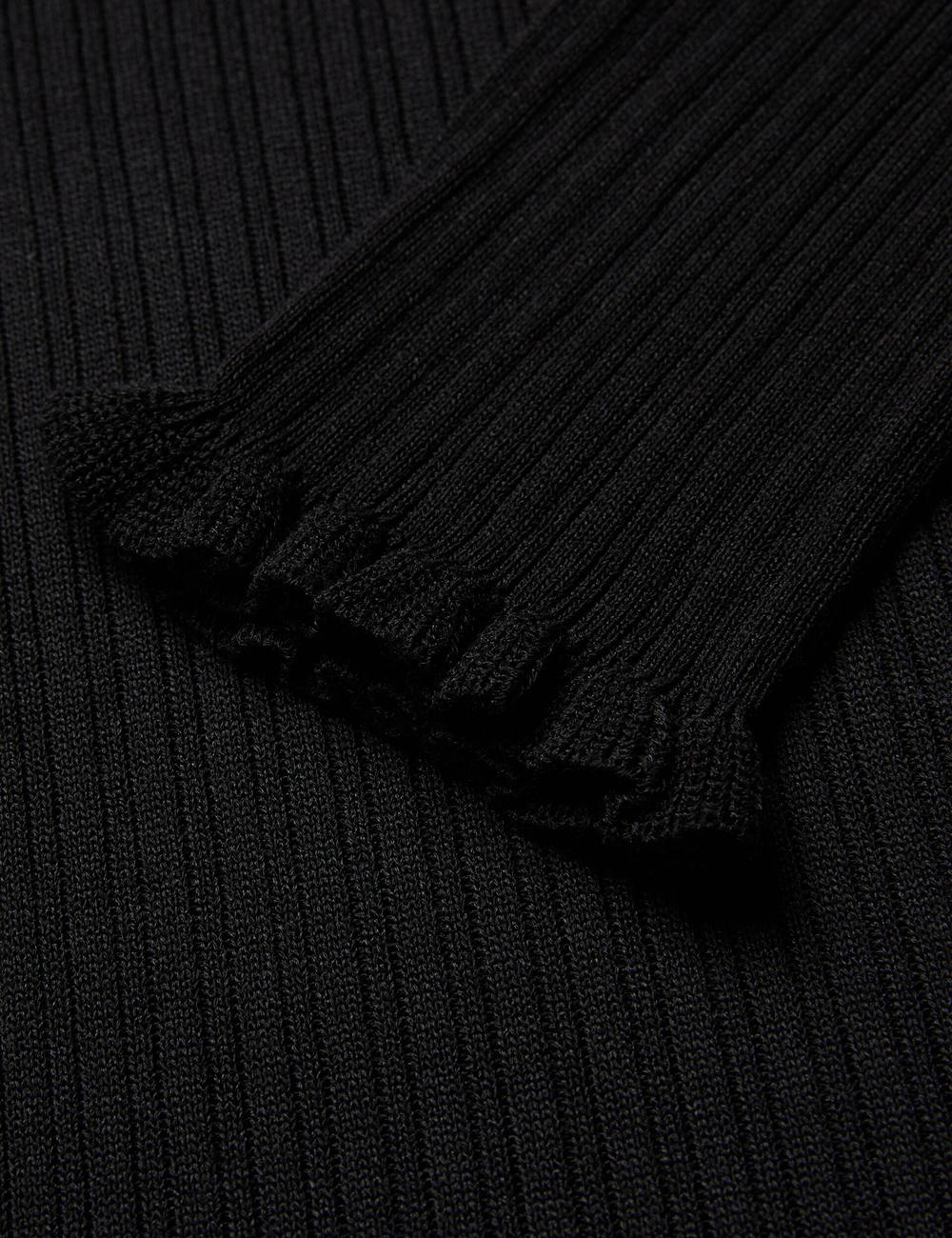 Black Women Ted Baker JANITTT - Ruffle Trim High Neck Ribbed Jumpers | NZ  HSUX-21643