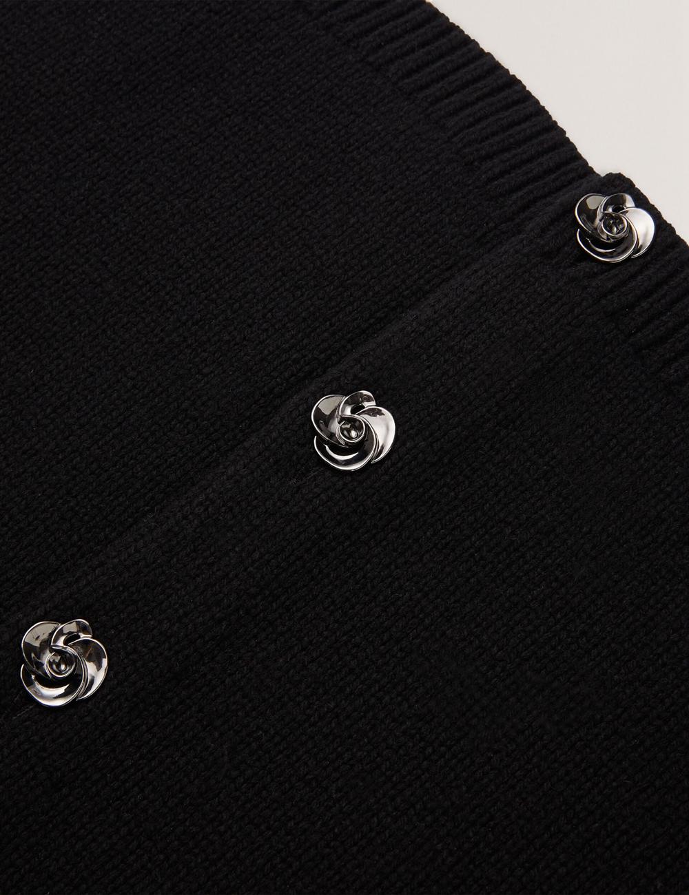 Black Women Ted Baker JAYCEY - Rose Button Knitted Crew Neck Cardigans | NZ  VWRE-23459