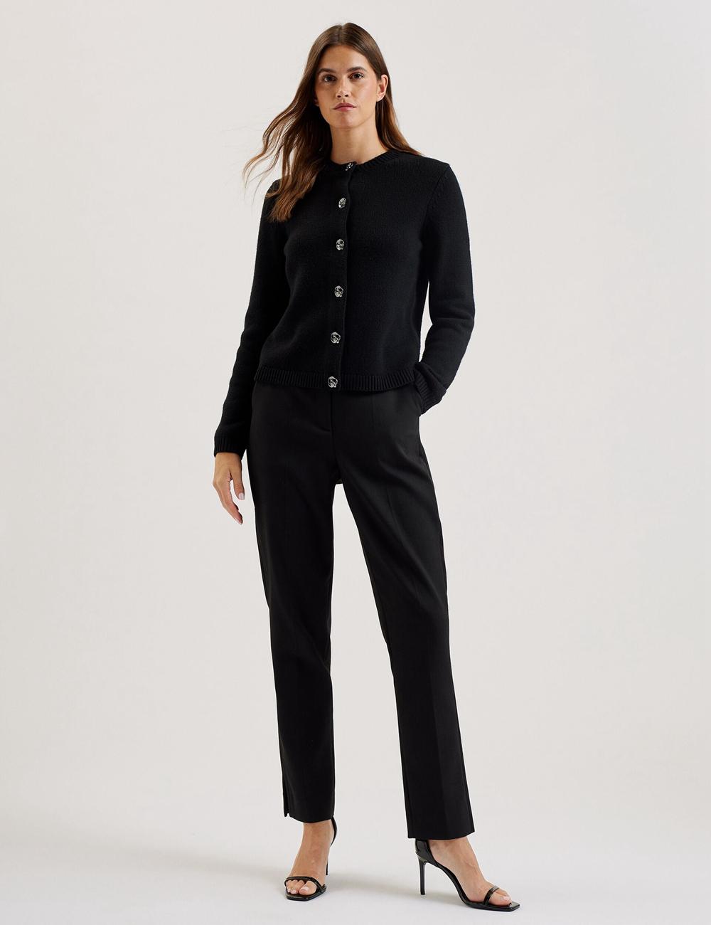Black Women Ted Baker JAYCEY - Rose Button Knitted Crew Neck Cardigans | NZ  VWRE-23459