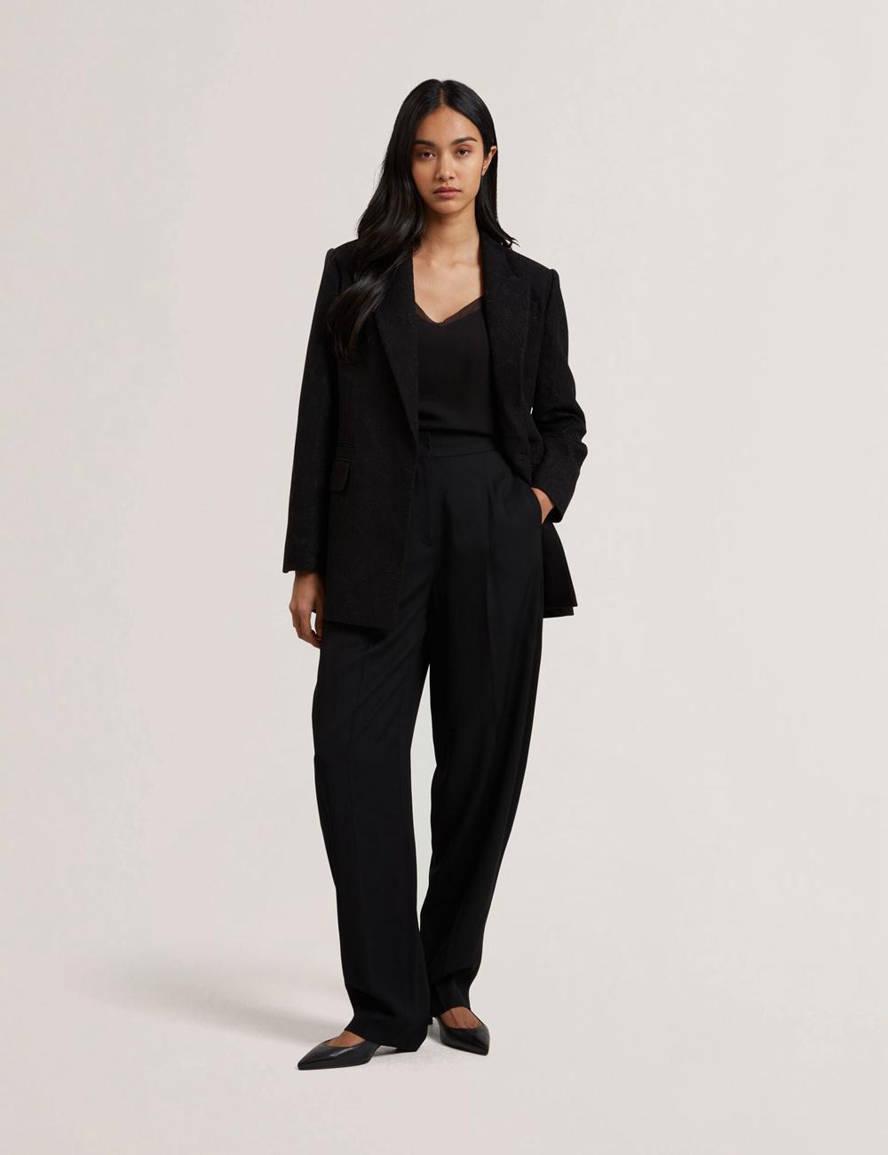 Black Women Ted Baker KIOLLI - Wool Blend Barrel Leg Tailored Trousers | NZ  DEOT-93208
