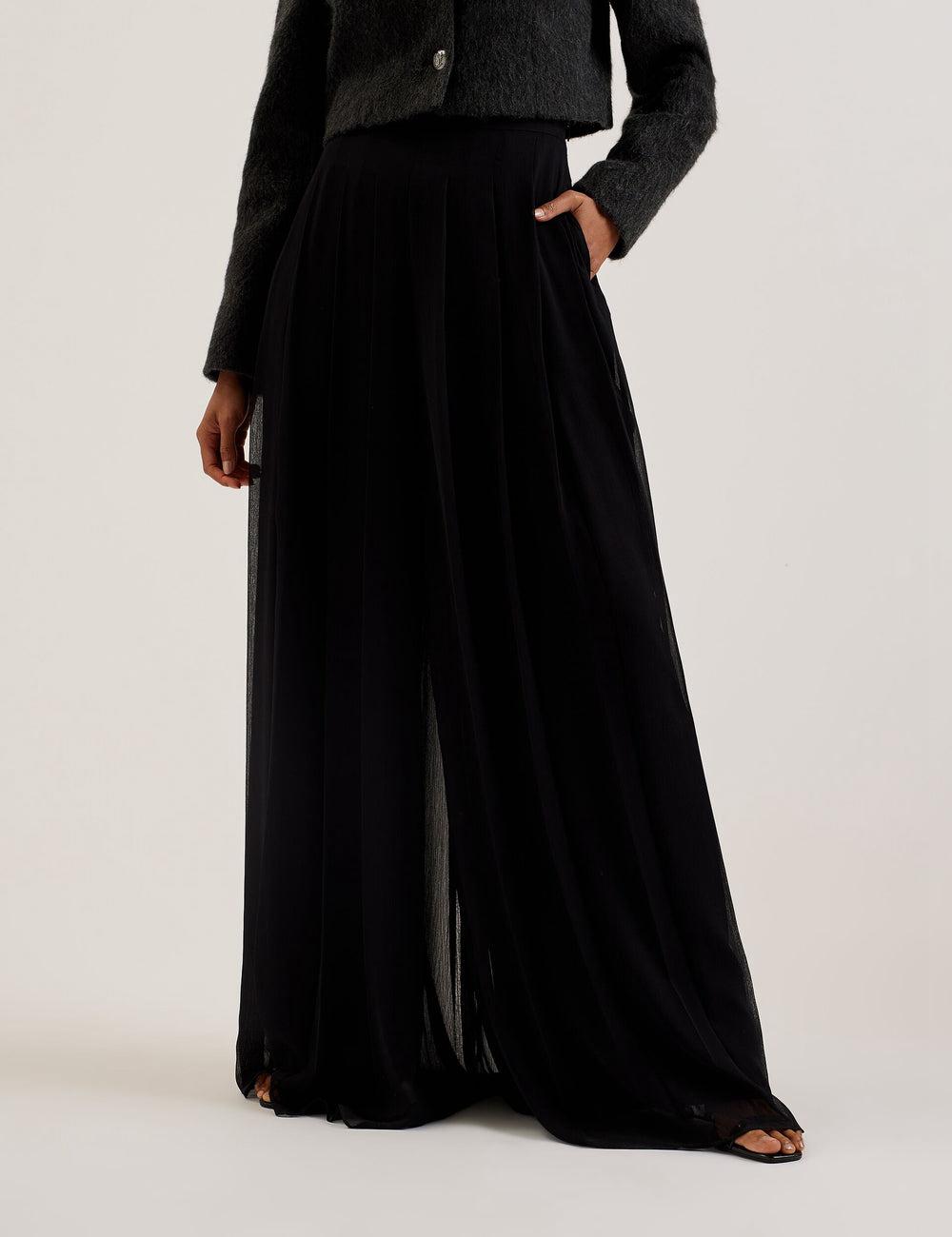 Black Women Ted Baker KOKUTO - Chiffon Pleated Wide Leg Palazzo Trousers | NZ  VOLI-17892
