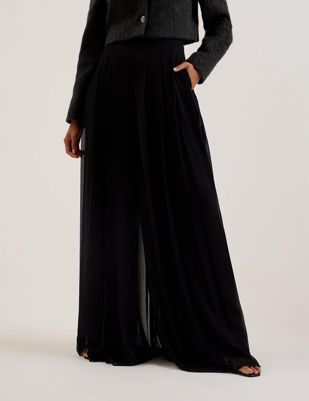 Black Women Ted Baker KOKUTO - Chiffon Pleated Wide Leg Palazzo Trousers | NZ  VOLI-17892