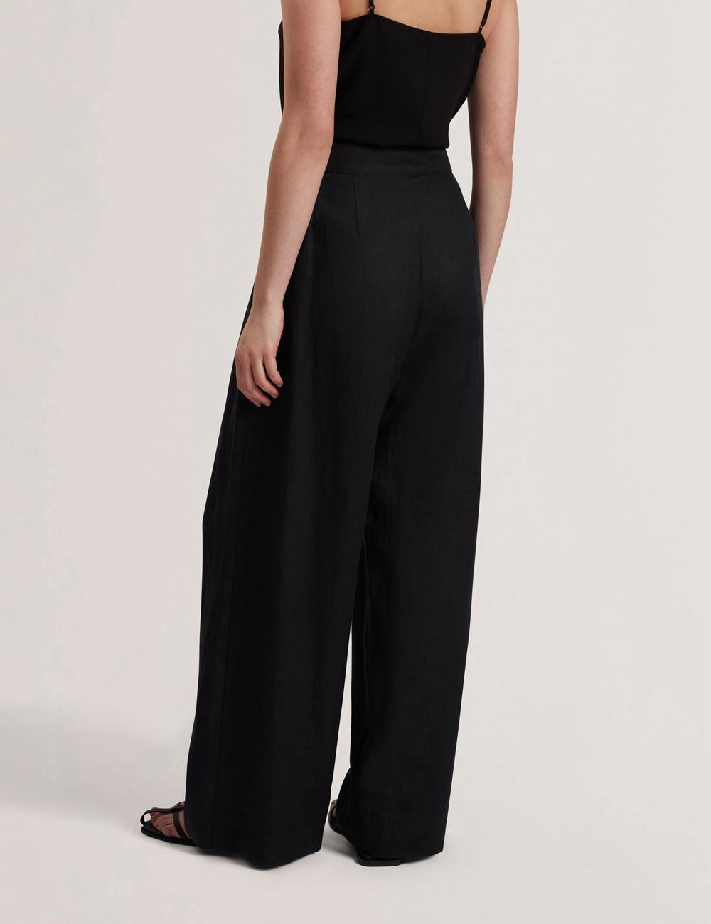 Black Women Ted Baker KYFAAT - Pure Linen Tailored Wide Leg Trousers | NZ  VQZP-56382