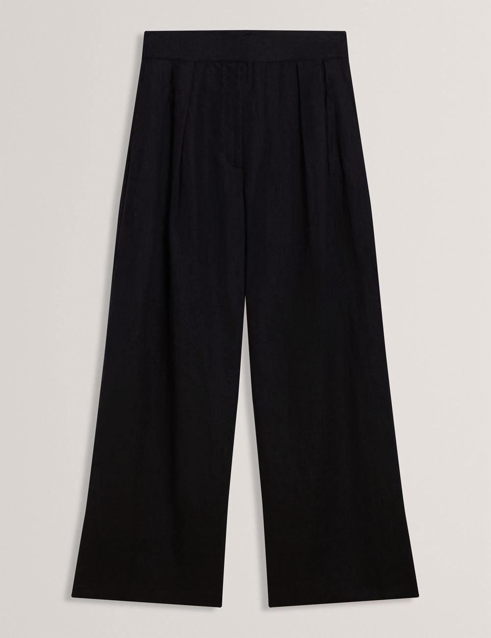Black Women Ted Baker KYFAAT - Pure Linen Tailored Wide Leg Trousers | NZ  VQZP-56382