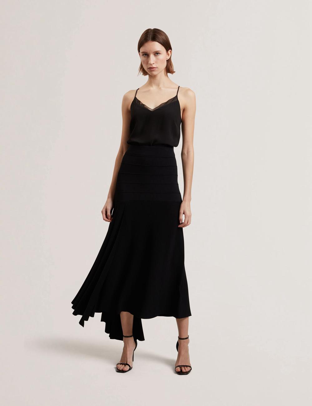 Black Women Ted Baker LAURRIE - Asymmetric Waterfall Hem Knitted Midi Skirts | NZ  EZLX-46378