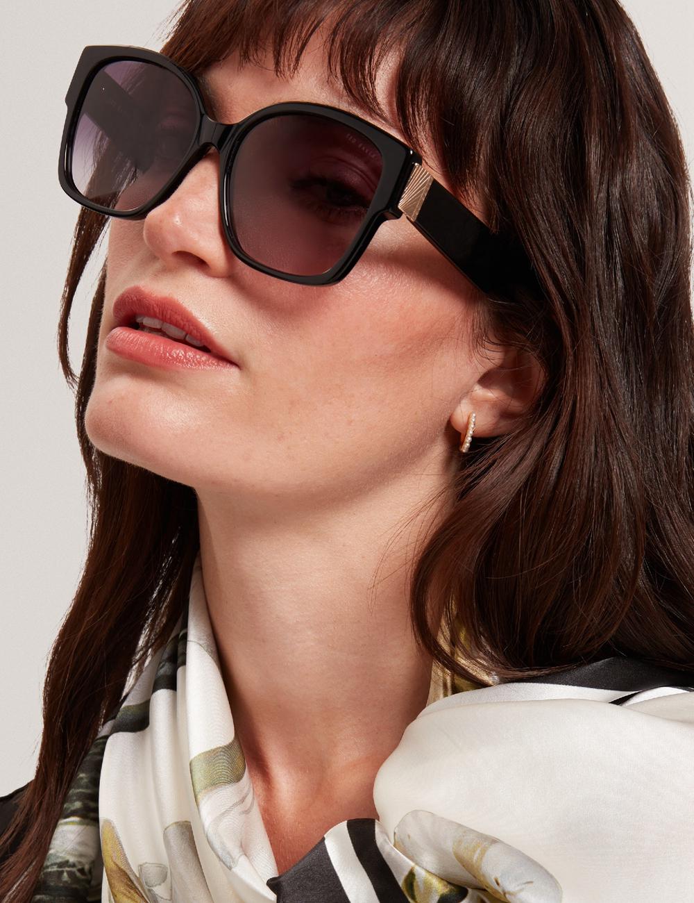 Black Women Ted Baker LINIA - Oversized Square Hardware Detail Sunglasses | NZ  YOEJ-89354