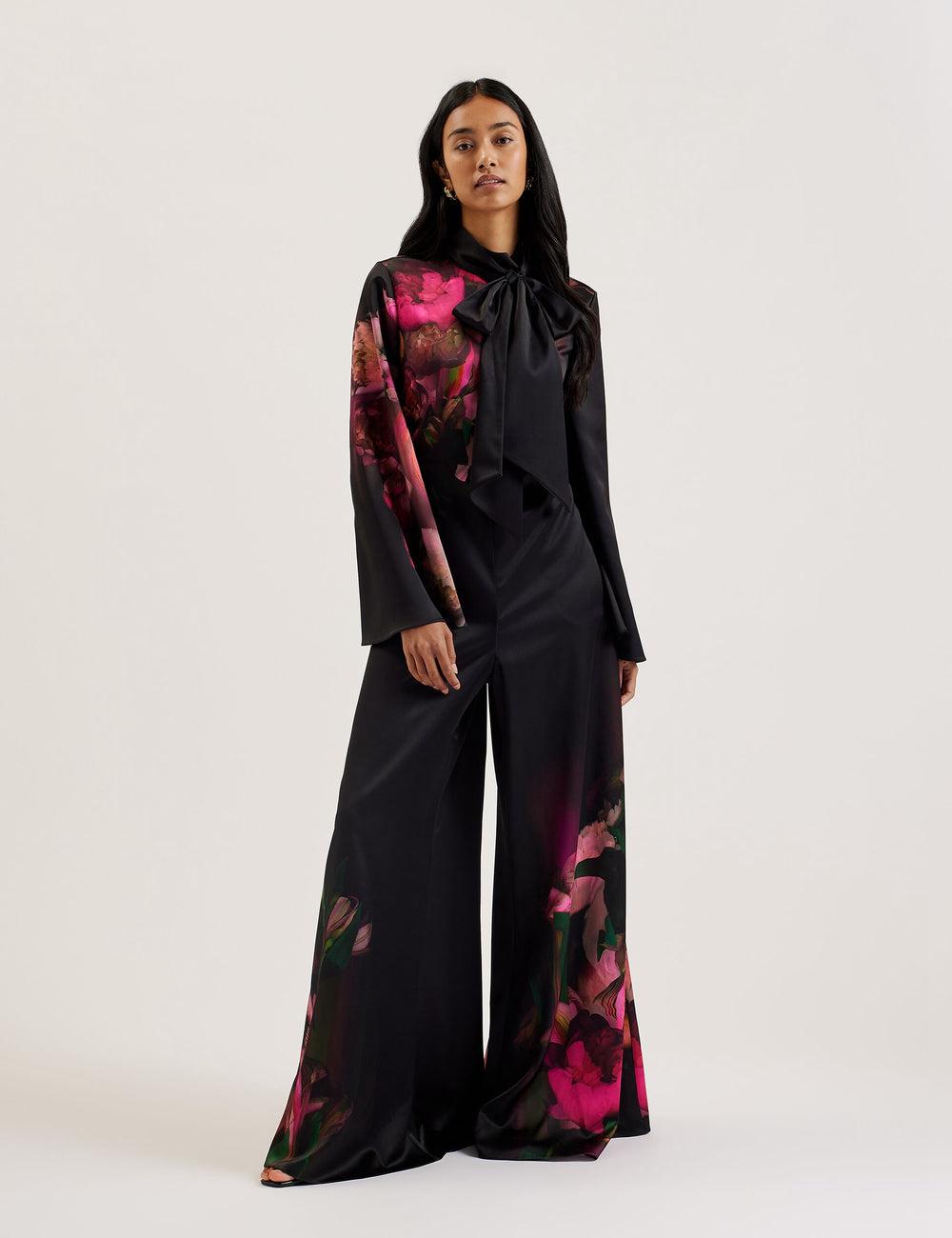 Black Women Ted Baker LOUSIOS - Printed Neck Wide Leg Jumpsuits | NZ  QZHU-27956