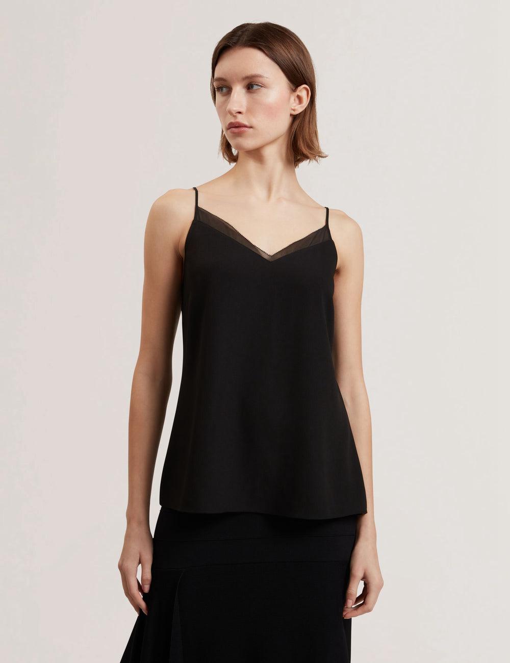 Black Women Ted Baker LULEA - Chiffon Detail V-Neck Strappy Cami Tops | NZ  FKCV-21468