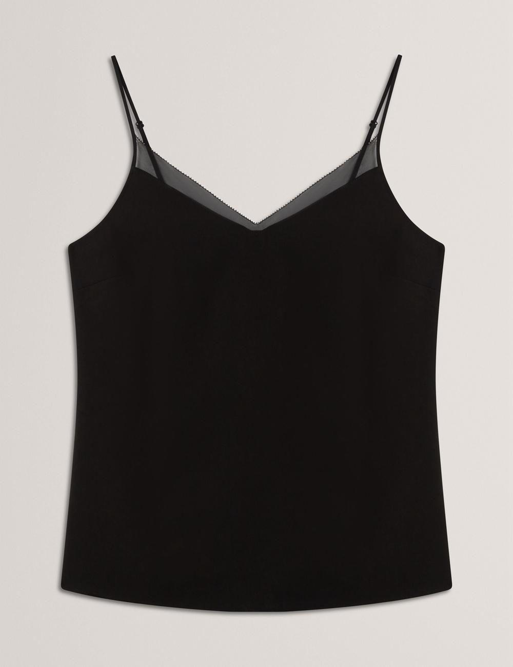 Black Women Ted Baker LULEA - Chiffon Detail V-Neck Strappy Cami Tops | NZ  FKCV-21468