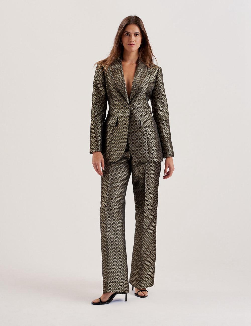 Black Women Ted Baker MANGUT - Metallic Jacquard Wide Leg Tailored Trousers | NZ  INGQ-28190