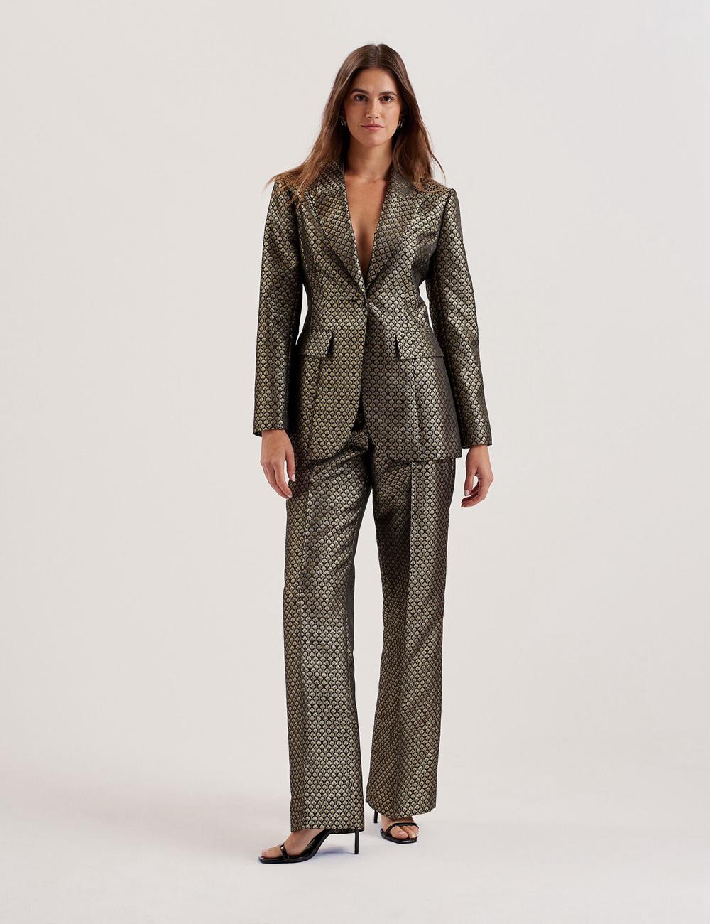 Black Women Ted Baker MANGUT - Metallic Jacquard Wide Leg Tailored Trousers | NZ  INGQ-28190