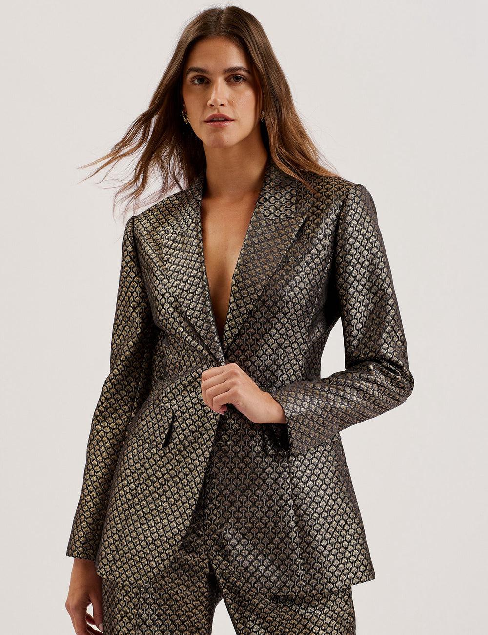 Black Women Ted Baker MANGU - Tailored Metallic Jacquard Fitted Blazers | NZ  RJHP-93560