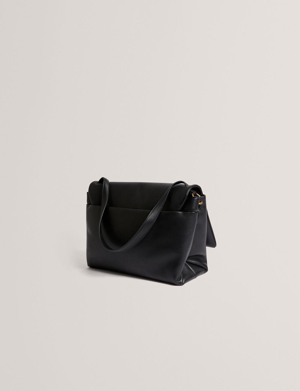 Black Women Ted Baker MARGOU - Padded Leather Large Fold Over Shoulder Bags | NZ  ZYVL-26751