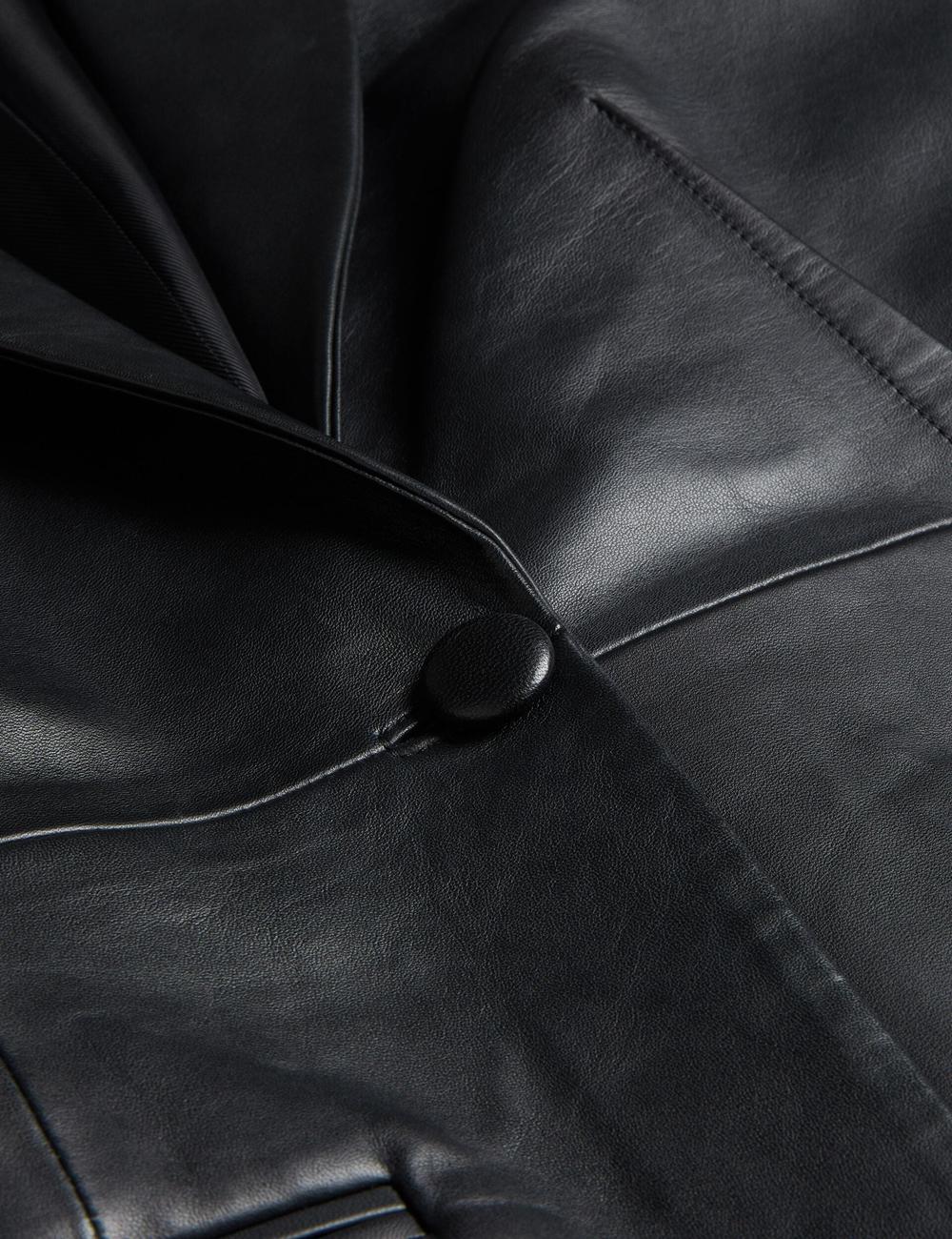 Black Women Ted Baker MELLIIE - Longline Single Breasted Leather Blazers | NZ  LMZJ-97835