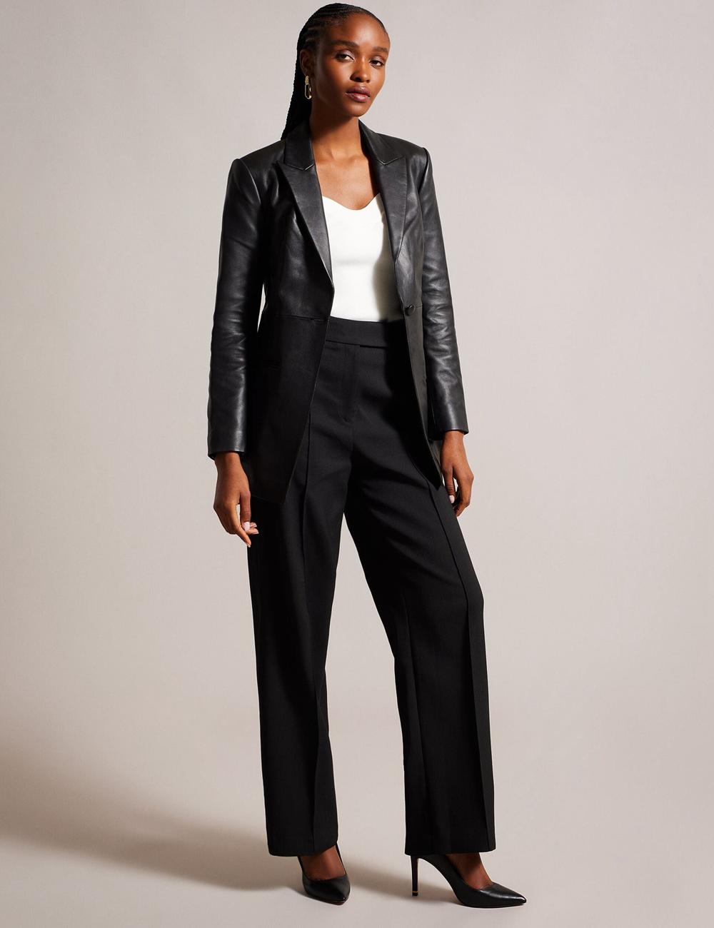 Black Women Ted Baker MELLIIE - Longline Single Breasted Leather Blazers | NZ  LMZJ-97835