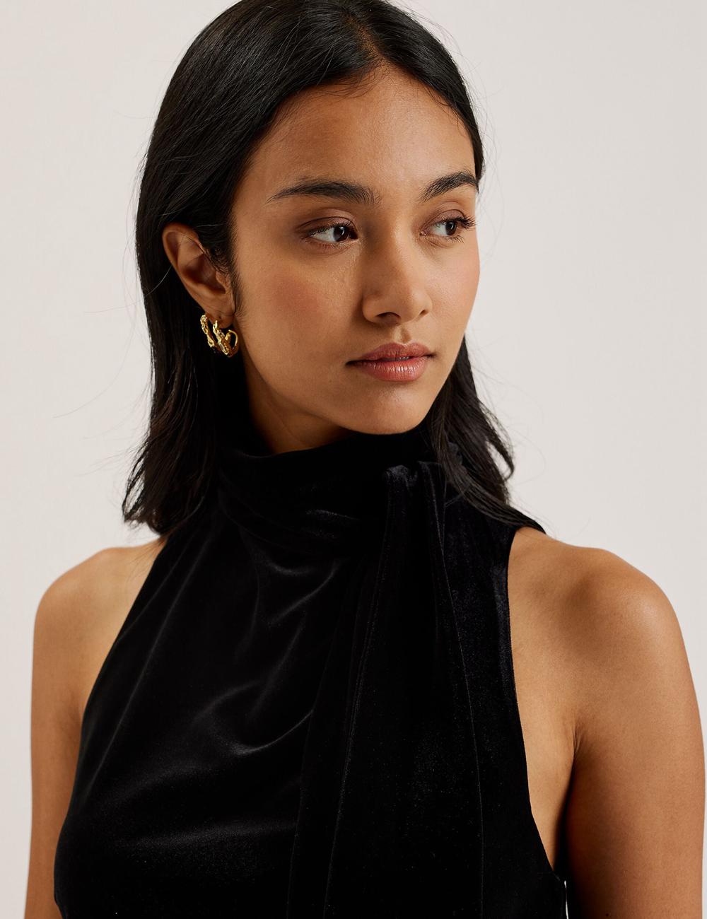Black Women Ted Baker NALIAS - Velvet High Cowl Neck Sleeveless Tank Tops | NZ  DQKI-01632