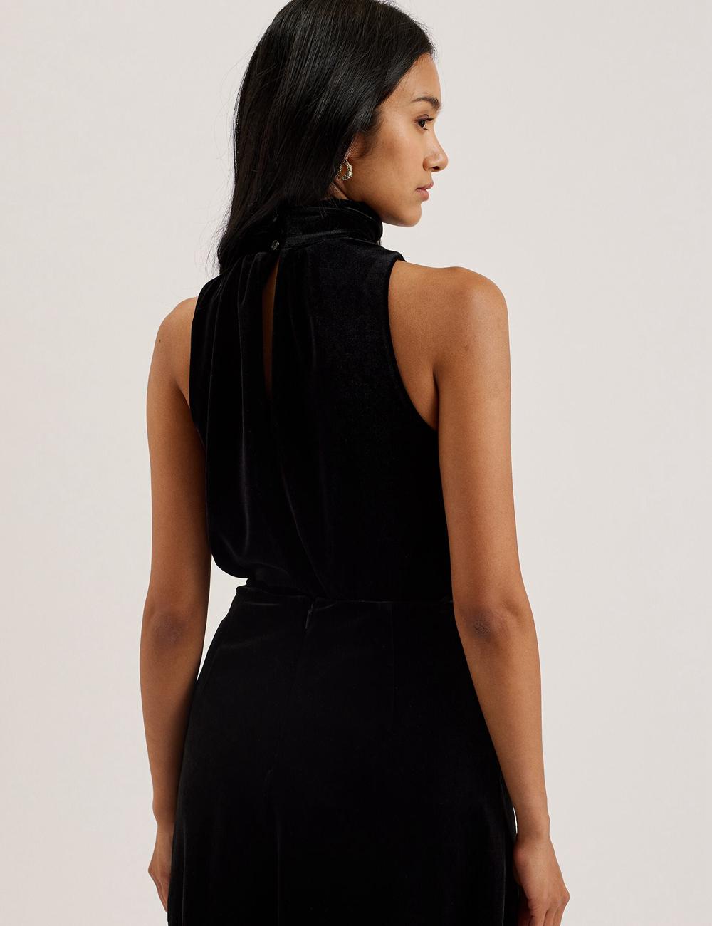 Black Women Ted Baker NALIAS - Velvet High Cowl Neck Sleeveless Tank Tops | NZ  DQKI-01632