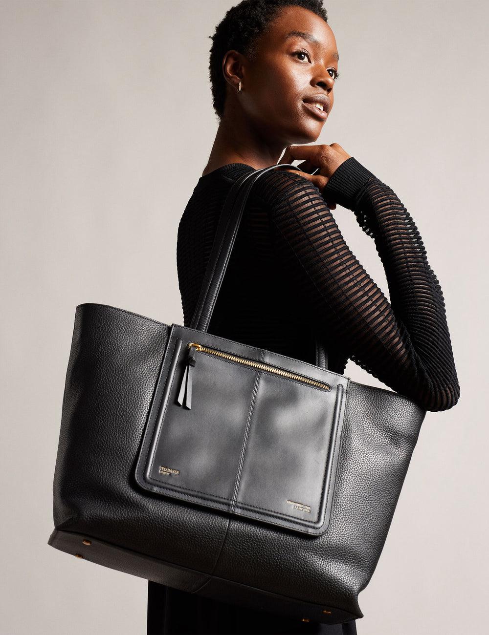 Black Women Ted Baker NISH - Wide Leather Shopper With Zip Pocket Shopper Bags | NZ  VIFB-30462
