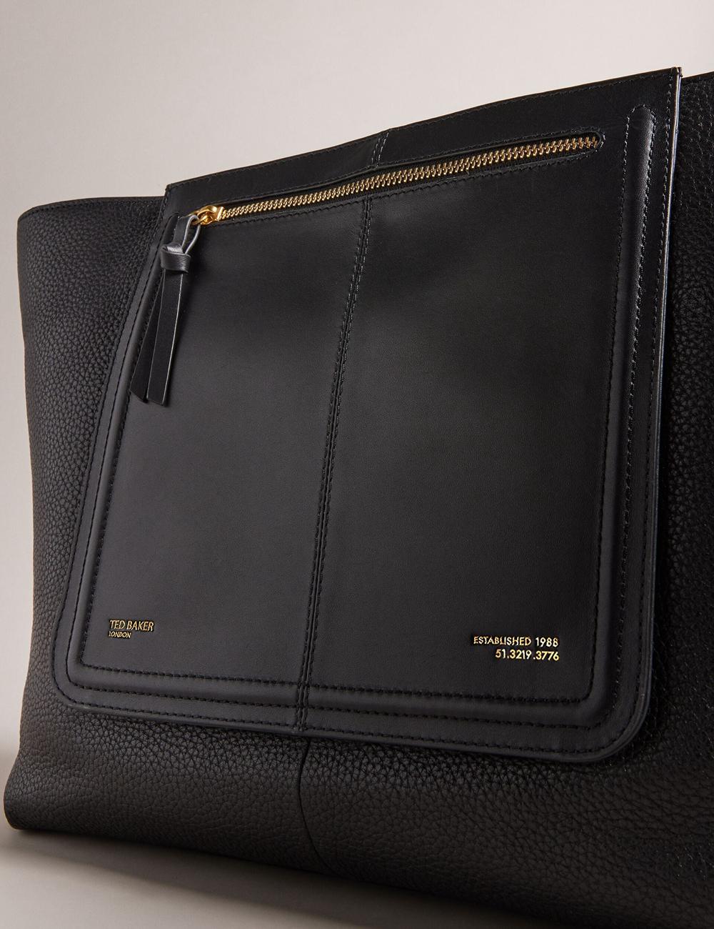 Black Women Ted Baker NISH - Wide Leather Shopper With Zip Pocket Shopper Bags | NZ  VIFB-30462