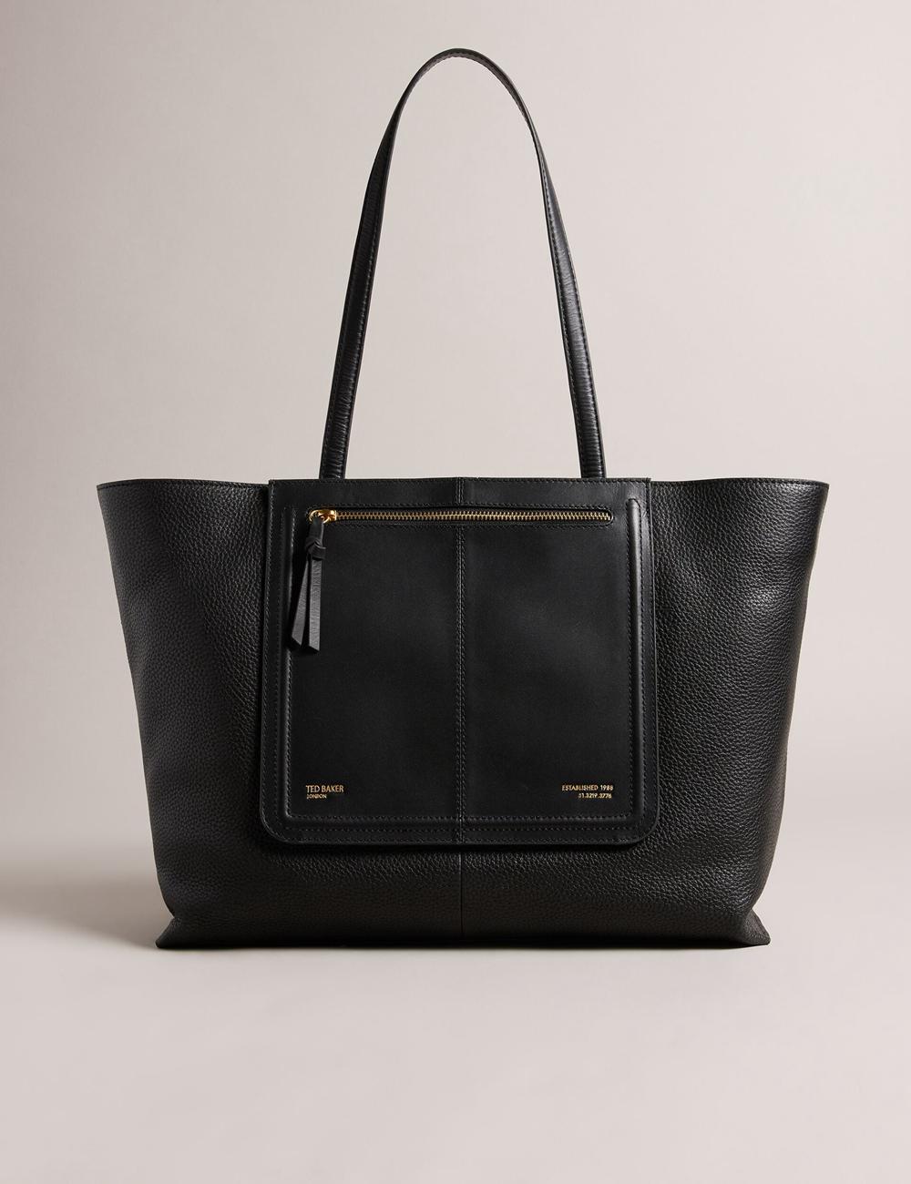 Black Women Ted Baker NISH - Wide Leather Shopper With Zip Pocket Shopper Bags | NZ  VIFB-30462