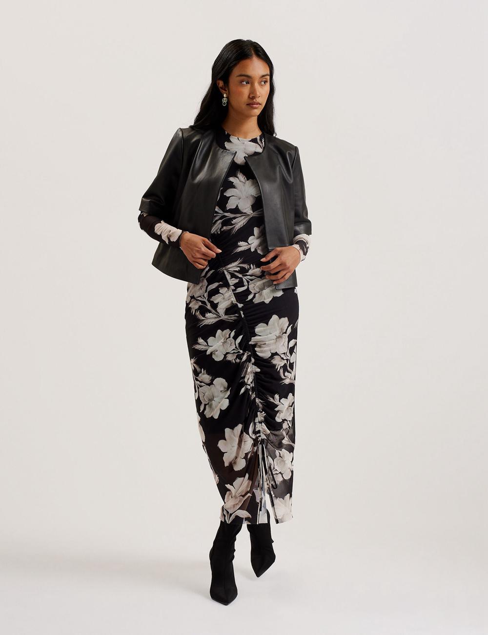 Black Women Ted Baker OBINO - Cropped Sleeve Open Leather Jackets | NZ  ZVYK-45079