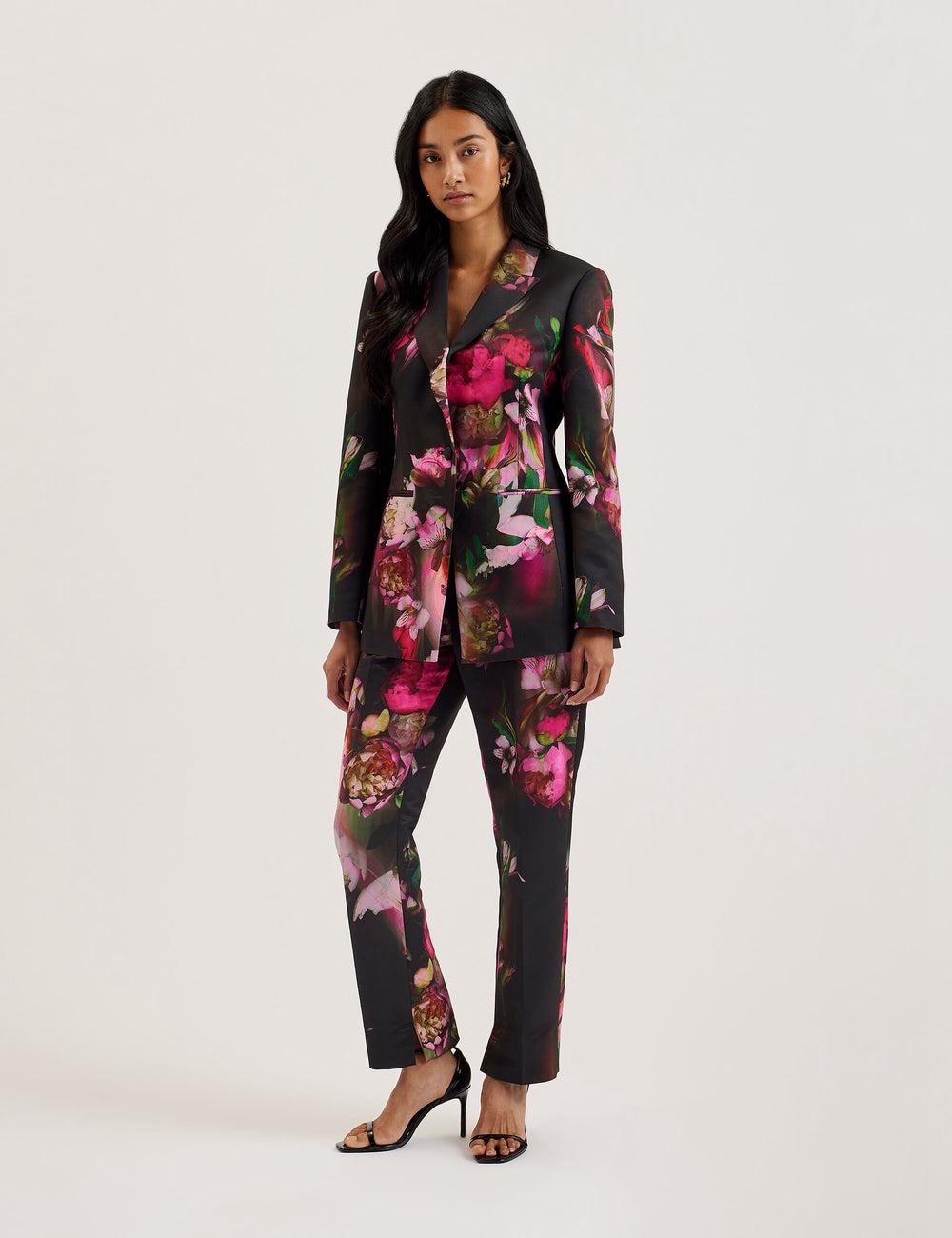 Black Women Ted Baker OKUNIT - Tapered Leg Floral Print Tailored Trousers | NZ  UFAJ-14358