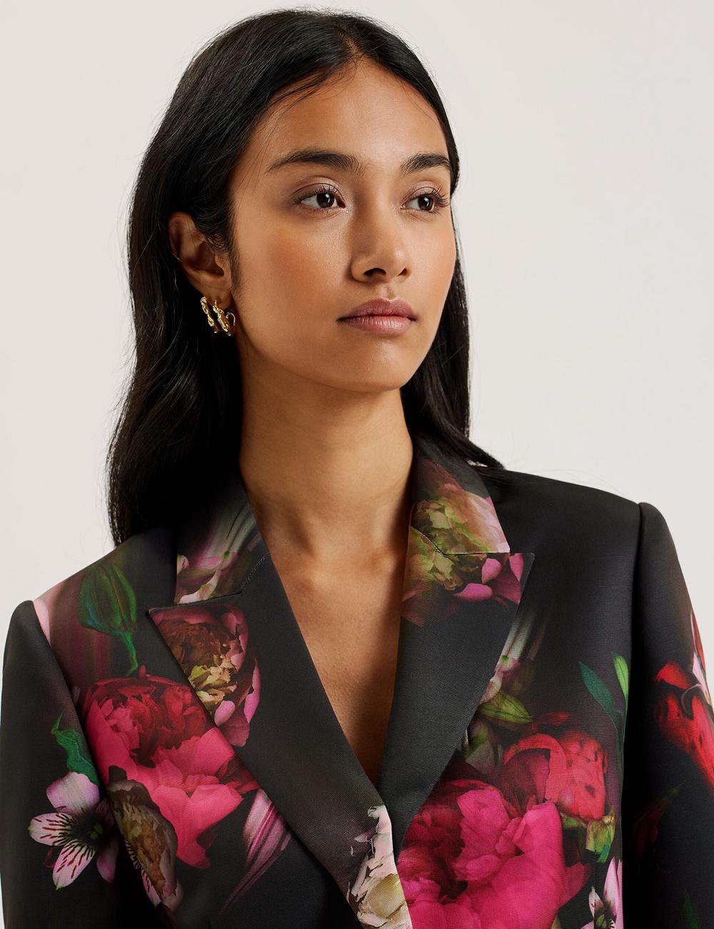 Black Women Ted Baker OKUNI - Fitted Floral Print Tailored Blazers | NZ  TULZ-57094