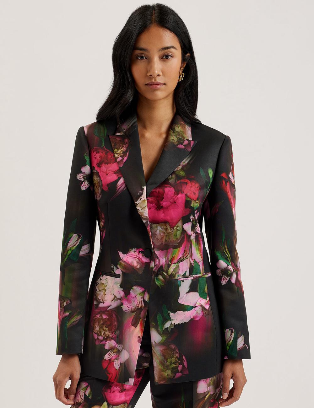 Black Women Ted Baker OKUNI - Fitted Floral Print Tailored Blazers | NZ  TULZ-57094