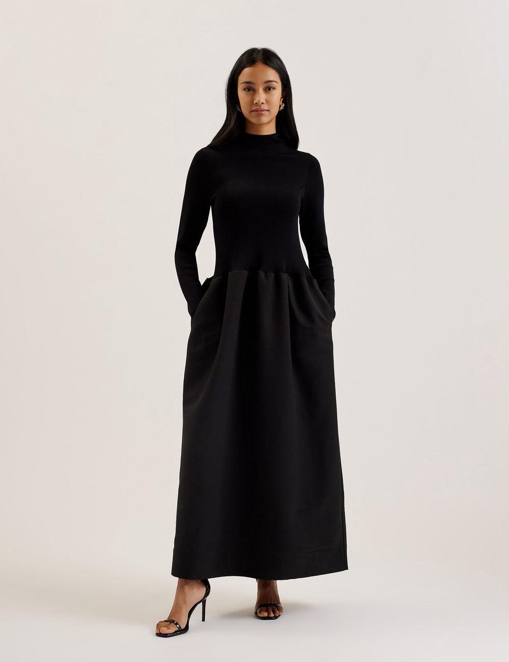 Black Women Ted Baker PYLIA - Structured With Knitted Bodice Maxi Dresses | NZ  PCZJ-06245