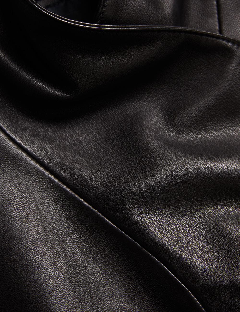 Black Women Ted Baker RIYOZE - Wrap Front Cropped Leather Jackets | NZ  TGRA-59013