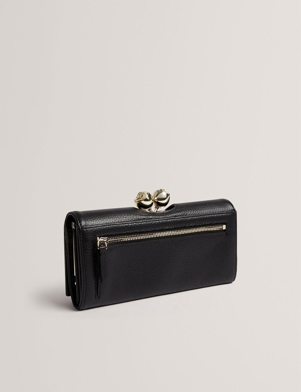 Black Women Ted Baker ROOSALI - Rose Clasp Large Bifold Leather Purses | NZ  XOAY-15438