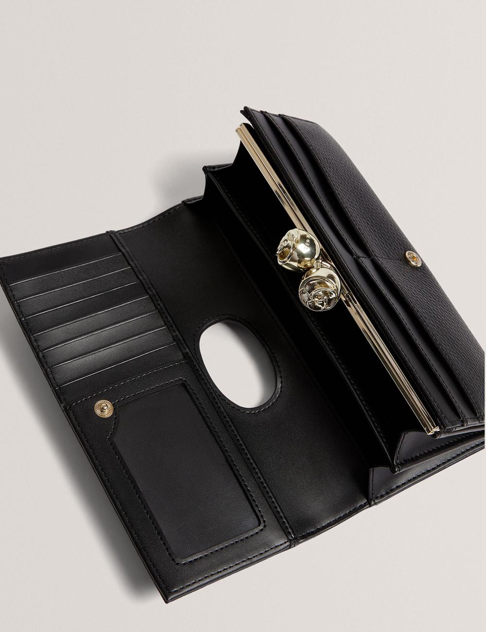 Black Women Ted Baker ROOSALI - Rose Clasp Large Bifold Leather Purses | NZ  XOAY-15438