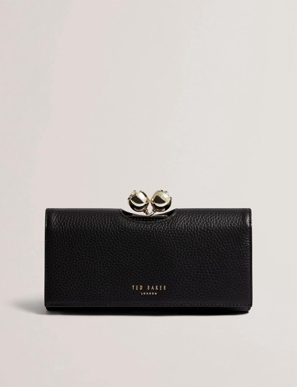 Black Women Ted Baker ROOSALI - Rose Clasp Large Bifold Leather Purses | NZ  XOAY-15438