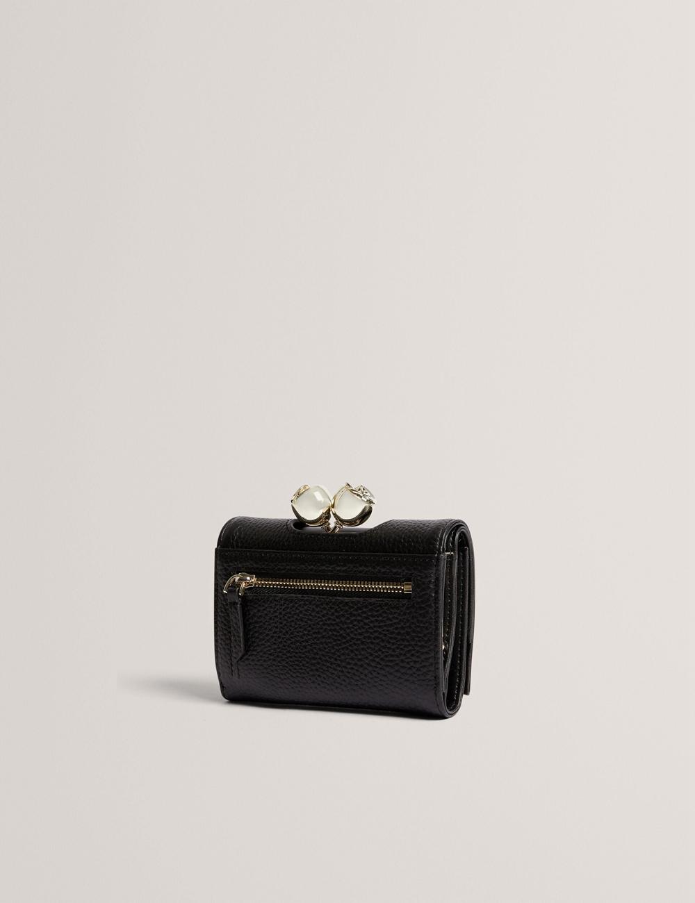 Black Women Ted Baker ROOSA - Rose Clasp Small Trifold Leather Purses | NZ  KBSM-84130