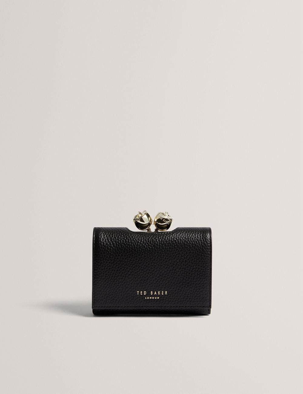 Black Women Ted Baker ROOSA - Rose Clasp Small Trifold Leather Purses | NZ  KBSM-84130