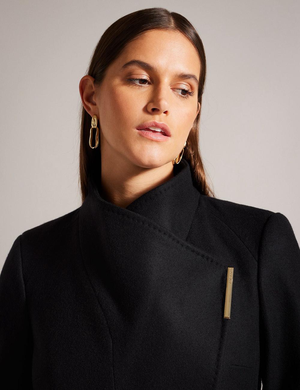 Black Women Ted Baker ROSESS - Short Belted Wool Wrap Coat Jackets | NZ  MGYQ-65298