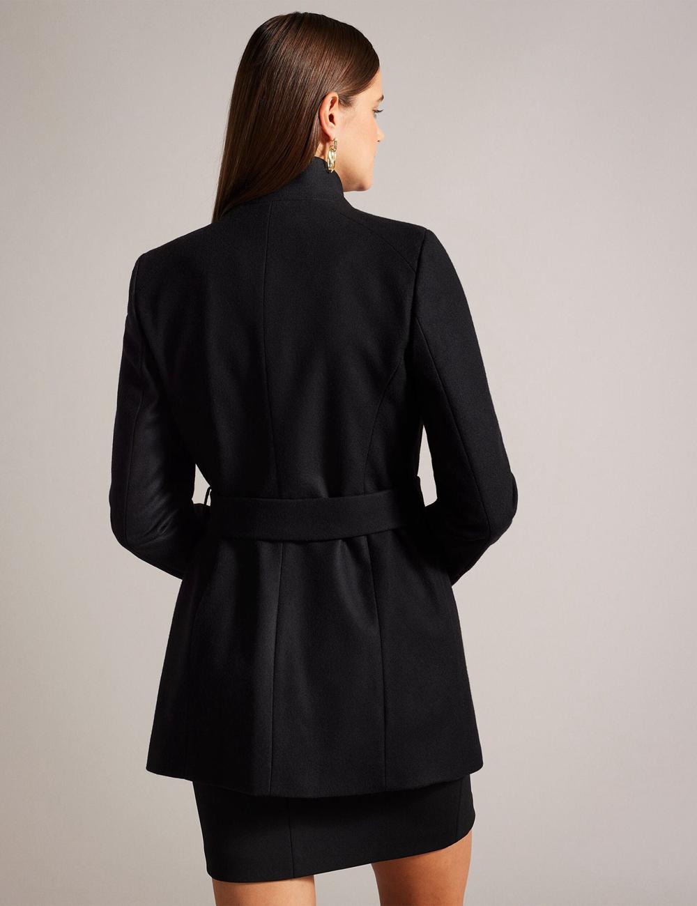 Black Women Ted Baker ROSESS - Short Belted Wool Wrap Coat Jackets | NZ  MGYQ-65298